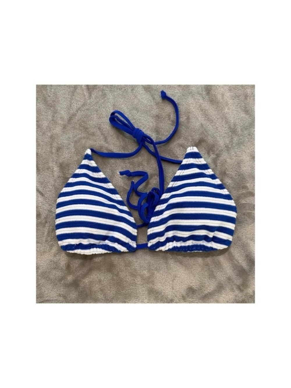 Striped Blue & White Triangle Bikini Top - Women - Picture 1 of 3